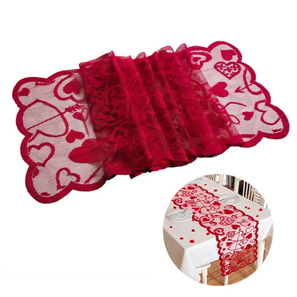 Valentine's Day Love Heart Hollow Lace Table Runner - Romantic Decor for Weddings and Parties