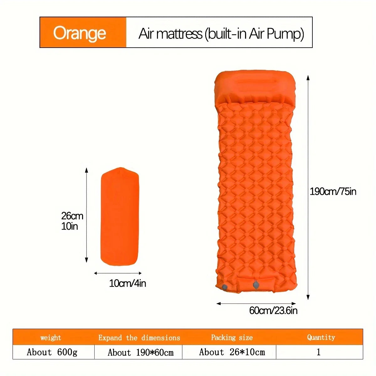 Ultralight Inflatable Camping Mattress with Pillows - Outdoor Sleeping Pad with Built-In Pump for Hiking