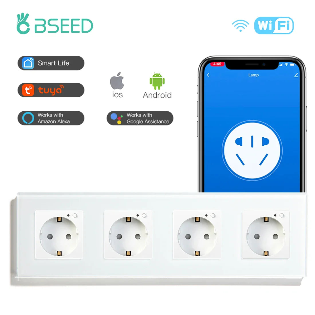 Bseed Smart WiFi Socket – EU Standard Intelligent Outlet, Compatible with Tuya App, Google & Alexa, Timer Function Home Improvement Plug