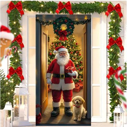 Cute Animals Christmas & New Year Door Cover – Dog, Cat, Snowman, Gingerbread Man Holiday Outdoor Winter Decoration Gift