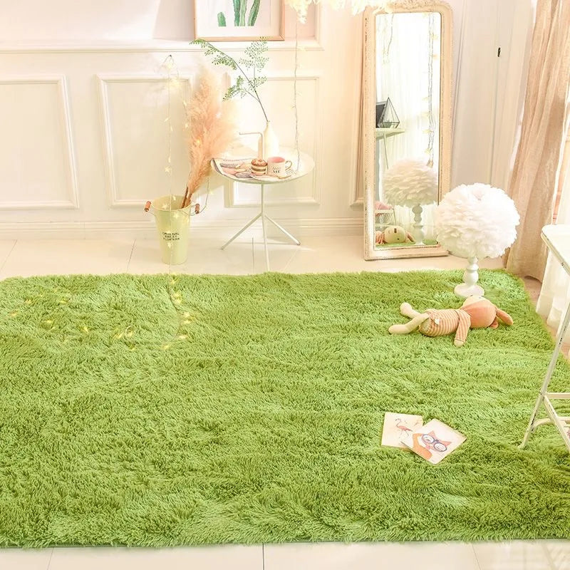 Plush Fluffy Area Rug – Soft Green & Pink Carpet for Living Room, Sofa, Coffee Table, Kids Room, Non-Slip Home Decor Mat