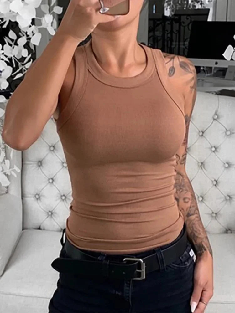 Women's Ribbed Tank Top Camisole – Solid Color Round Neck O-Neck Elastic Summer Basic Sleeveless Top