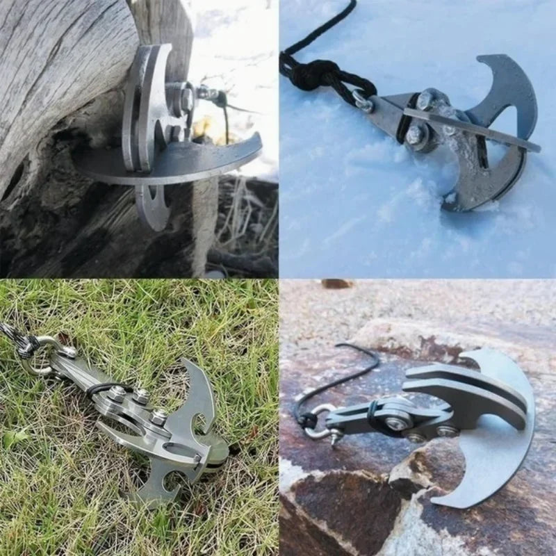 Multifunctional Folding Grappling Hook: Stainless Steel Survival Outdoor Climbing Claw Carabiner - Essential Camping Gear EDC Multitool