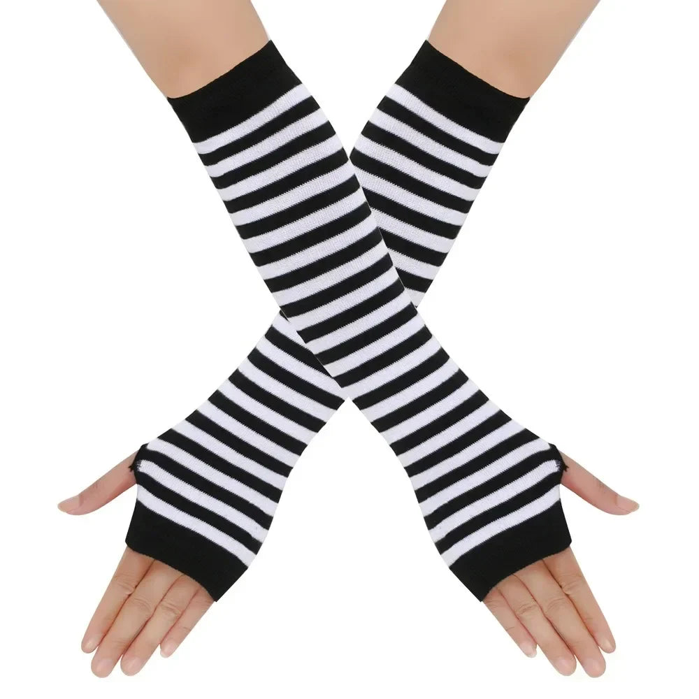 Warm Knitted Long Fingerless Gloves – Striped Elbow Mittens for Women, Fashion Christmas Gift