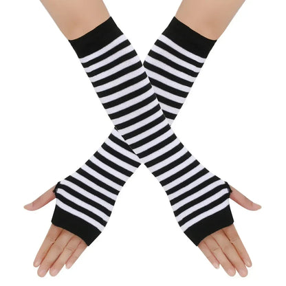 Warm Knitted Long Fingerless Gloves – Striped Elbow Mittens for Women, Fashion Christmas Gift