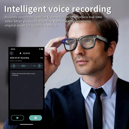 Smart AI Glasses — Video Recording, Photo Recognition, Translation, Bluetooth with 260mAh Battery, IP65 Waterproof
