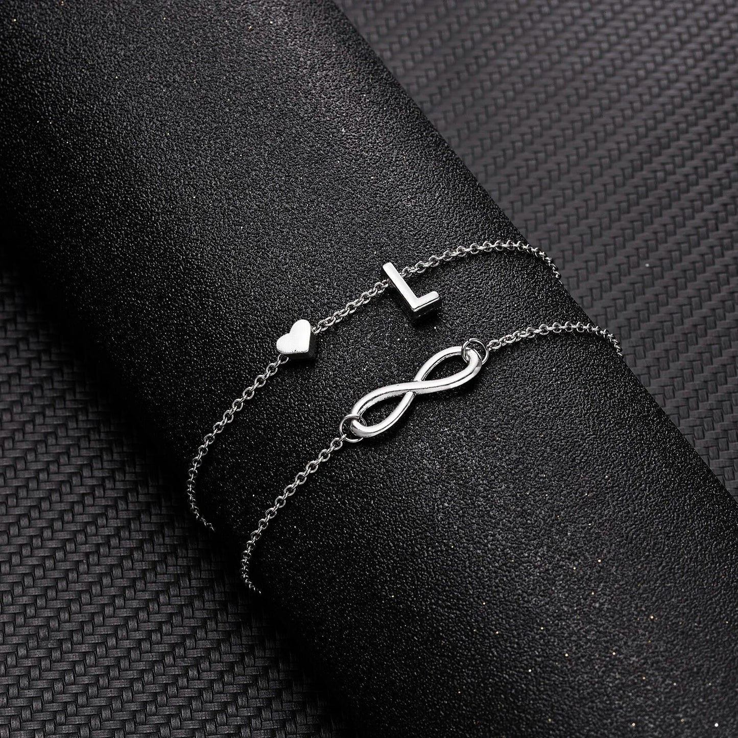 Bohemia A-Z Letter Initial Anklet for Women - Silver Heart Initial Anklet Bracelet, Beach Party & Travel Foot Jewelry
