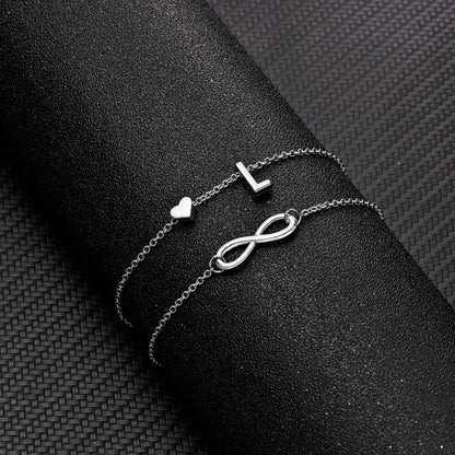 Bohemia A-Z Letter Initial Anklet for Women - Silver Heart Initial Anklet Bracelet, Beach Party & Travel Foot Jewelry