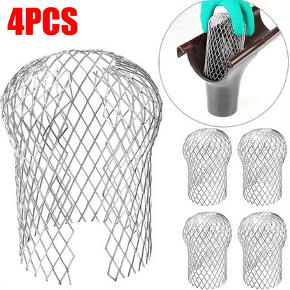 4PCS Aluminum Gutter Guards – Metal Mesh Leaf & Debris Trap for Downpipe Drain, Waterproof Guttering System Cover