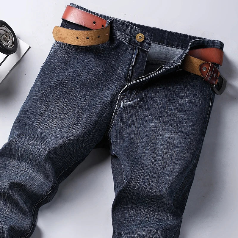 Men's Stretch Straight Leg Business Jeans – Classic Casual Denim Pants