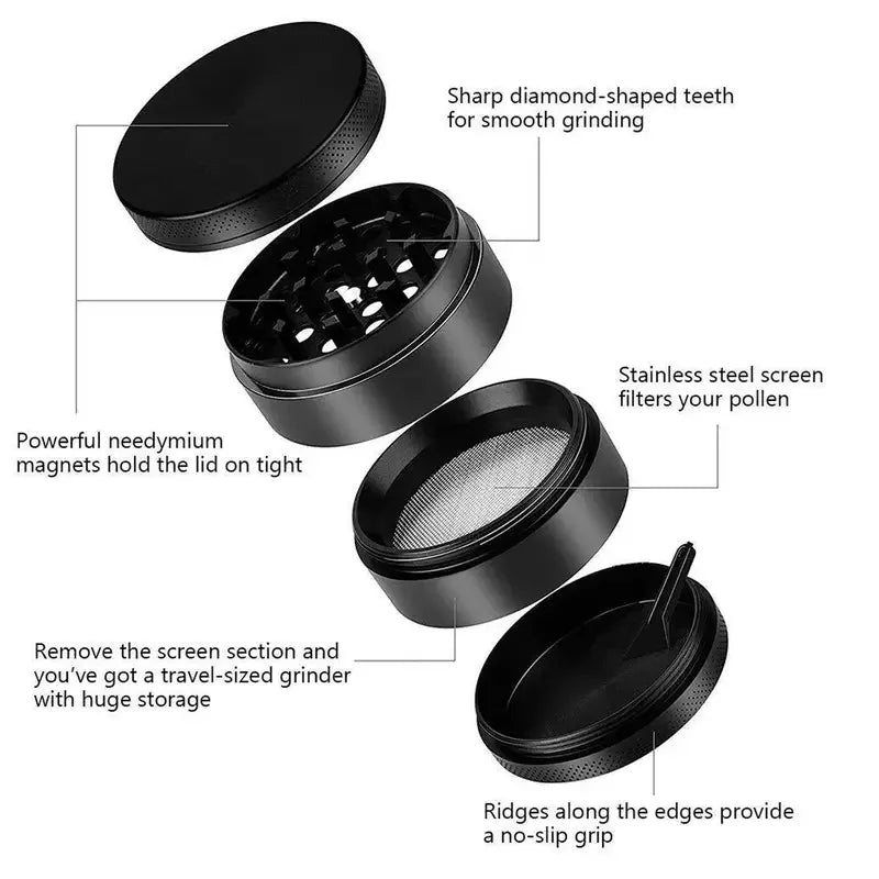 Mini 4-Layer Metal Herb Grinder — 63mm Zinc Alloy Tobacco & Dry Herb Crusher for Smoking Accessories