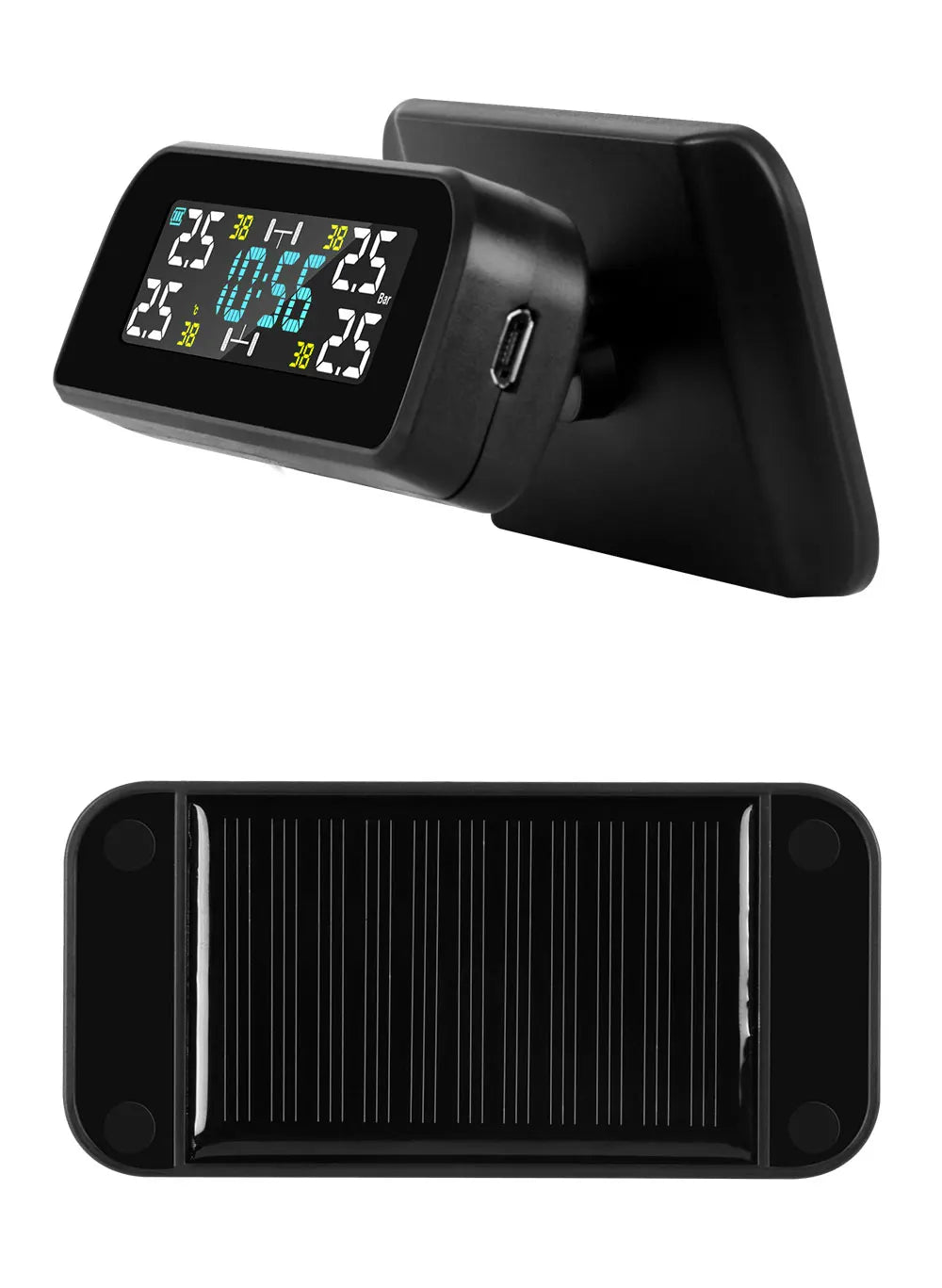Solar TPMS Tire Pressure Monitoring System – 4-Wheel External Sensors with Temperature Alarm for Car Tyre Safety