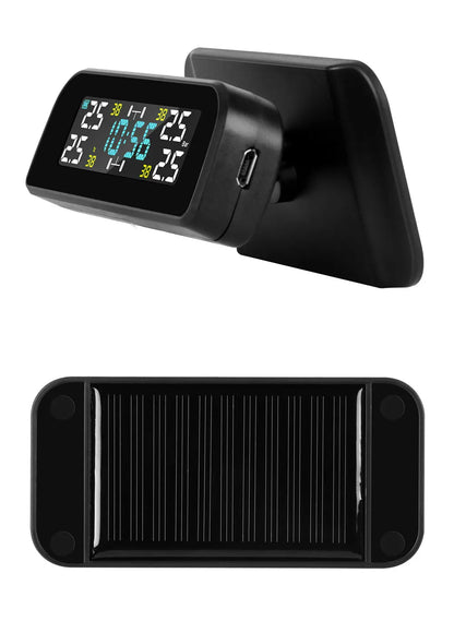 Solar TPMS Tire Pressure Monitoring System – 4-Wheel External Sensors with Temperature Alarm for Car Tyre Safety