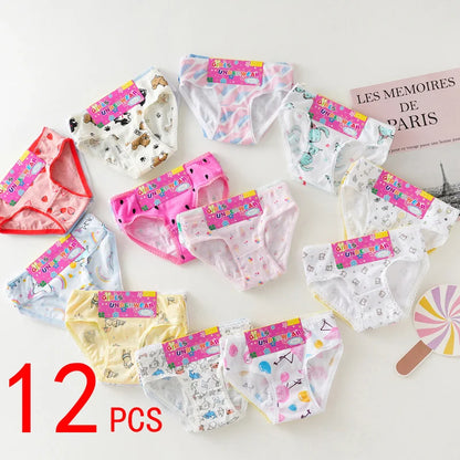 Girls 100% Cotton Cartoon Briefs - Cute Lace Trim Kids Underwear Shorts