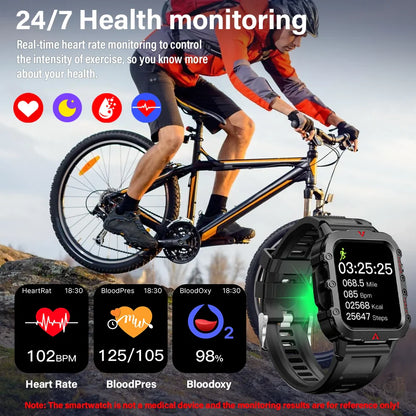 LAXASFIT Men’s Smart Watch – LED Flashlight, Outdoor Sports, Health Monitoring Wristwatch