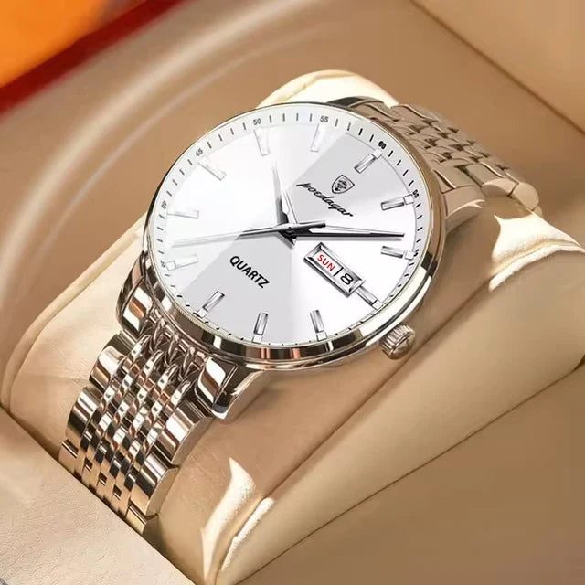 POEDAGAR Luxury Men's Sports Watch — Waterproof Luminous Stainless Steel Quartz Wristwatch with Date