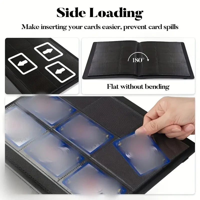 9-Pocket Trading Card Binder — Premium PU Cover Zip Card Holder Book, Durable Side-Loading Card Organizer