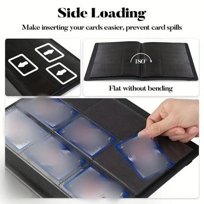 9-Pocket Trading Card Binder — Premium PU Cover Zip Card Holder Book, Durable Side-Loading Card Organizer