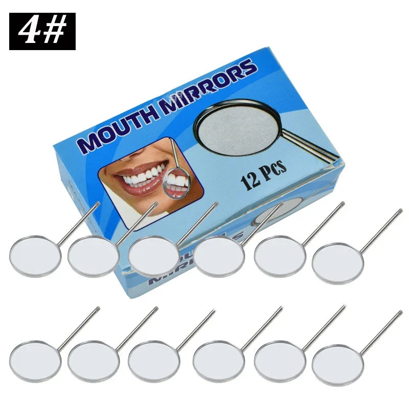 12pcs Dental Mouth Mirror Heads – Stainless Steel Cone Socket Intraoral Oral Mirrors #4 & #5