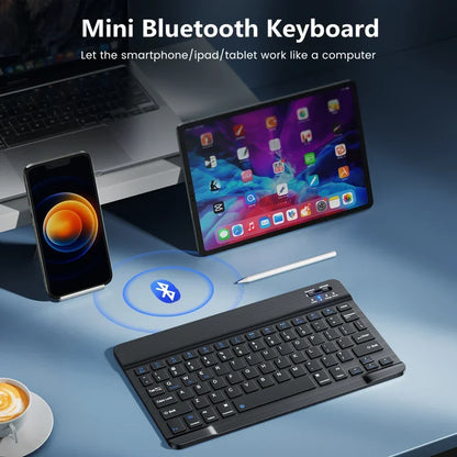 10" Bluetooth Wireless Rechargeable Keyboard – Russian, Spanish, French AZERT Layout for Android, iOS & Windows Tablets & Phones