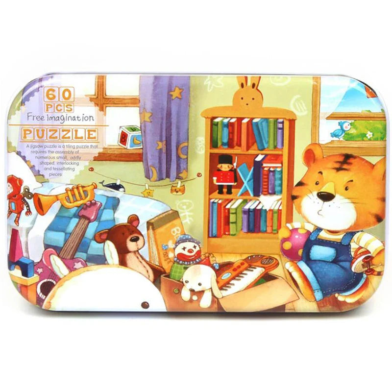 60-Piece Jigsaw Puzzle Set — Cartoon Animals & Vehicles Montessori Educational Toys for Kids, Perfect Christmas Gifts