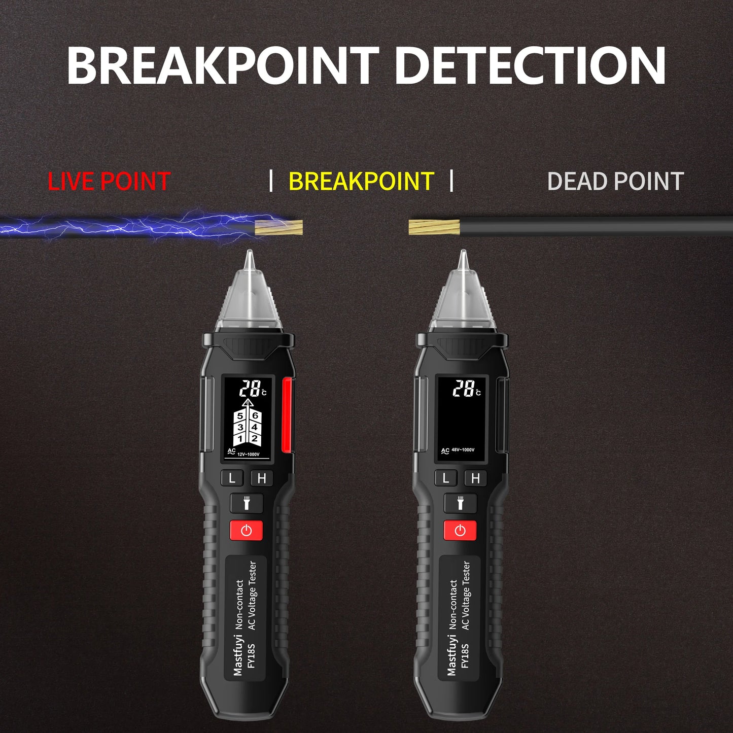 MASTFUYI FY18S Smart Non-Contact Voltage Tester Pen - AC Voltage Detector with NCV, Breakpoint Identification, 12-1000V Range
