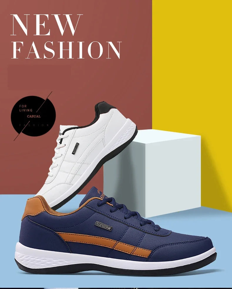 MAEDEF Men's Leather Sneakers – Waterproof, Comfortable Lace-Up Casual Footwear, Vulcanized Shoes