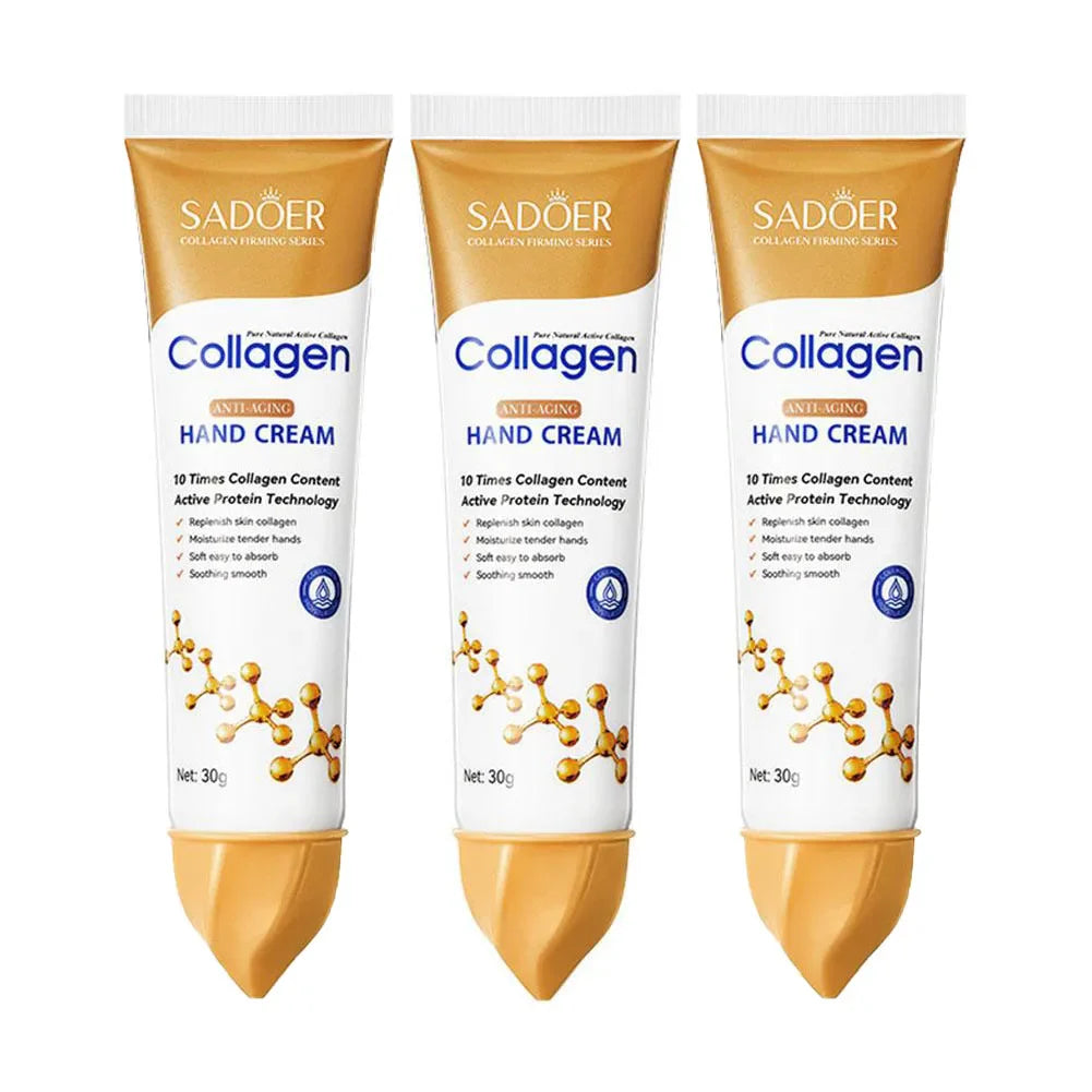 3pcs Collagen Hand Cream 30g — Moisturizing, Skin Softening & Nourishing Korean Skincare for Cracked Hands