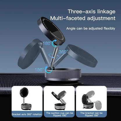 Vacuum Suction Magnetic Phone Holder – 360° Rotating Hands-Free Foldable Car & Smooth Surface Mount