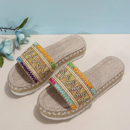 Bohemian Weave Women's Platform Slippers – Handmade Espadrille Sandals, Summer 2023 Beach & Casual Heels