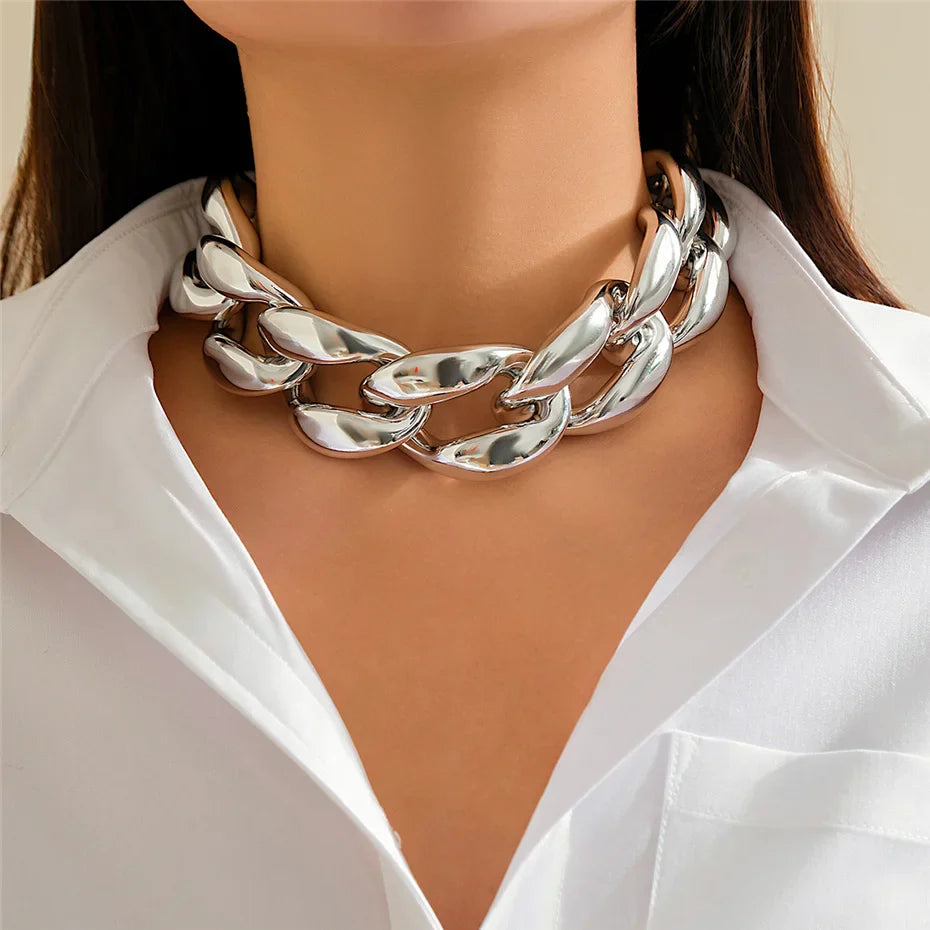 Exaggerated Plastic CCB Chunky Chain Necklace – Vintage Goth Twisted Lock, Thick Choker, Grunge Jewelry for Women & Men, Steampunk Style