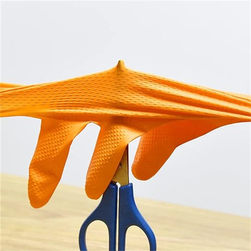 Heavy Duty Orange Nitrile Gloves 8Mil – Industrial Disposable Work Gloves with Diamond Grip for Mechanic Safety