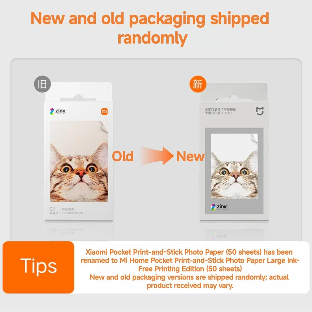 Original Xiaomi ZINK Pocket Printer Paper — 50 Self-Adhesive 3-Inch Sheets for Xiaomi Mini Photo Printer