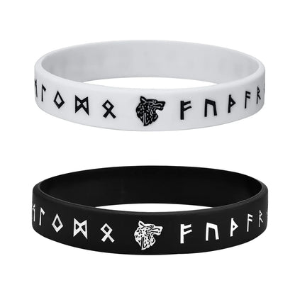Vnox 12mm Silicone Bracelet for Men - Soft Rubber Viking Compass Rune Amulet Wristband Set