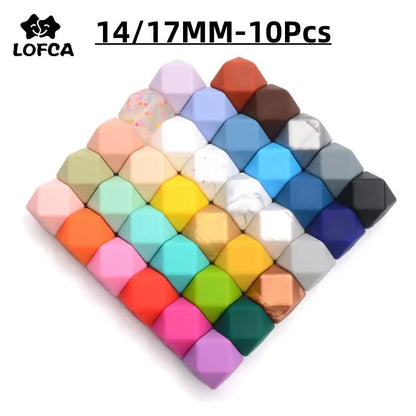 LOFCA 10PCS Hexagon Silicone Beads (14mm/17mm) – DIY Jewelry Making & Pacifier Chain Accessories Bulk Set