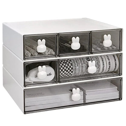 Rabbit Handle Desktop Drawer Organizer – Multi-Compartment Pencil Box for Students & Stationery