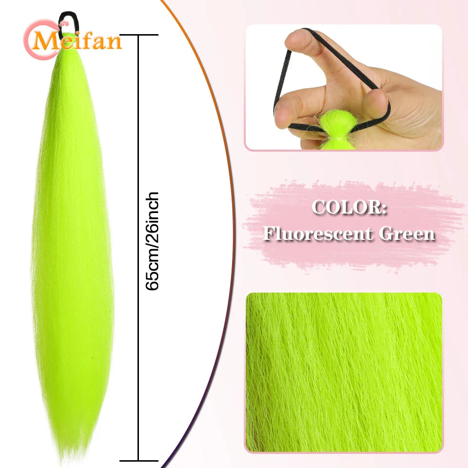 MEIFAN Synthetic Color Braid Ponytail Extension – Red, Green, Blue, Pink, Straight Hair Wrap Around with Elastic Tie