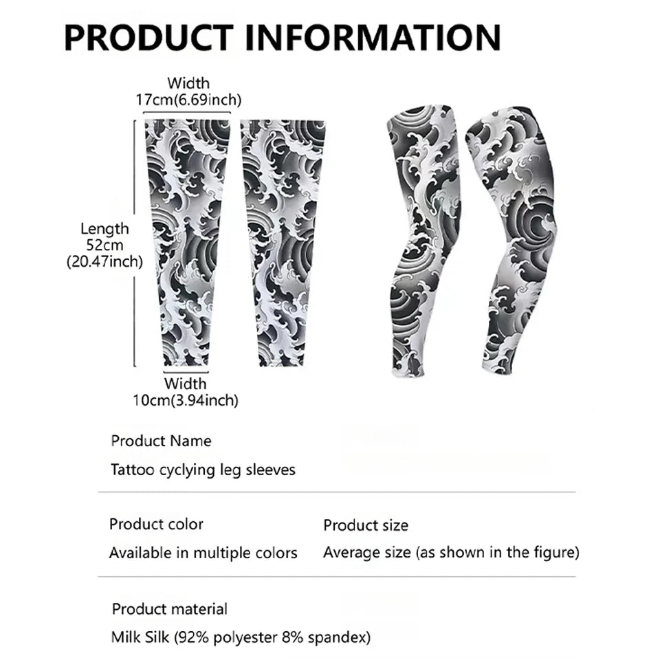 KoKossi Tattoo Print Leg Sleeves - Ice Silk Breathable Non-Slip Compression Sleeves