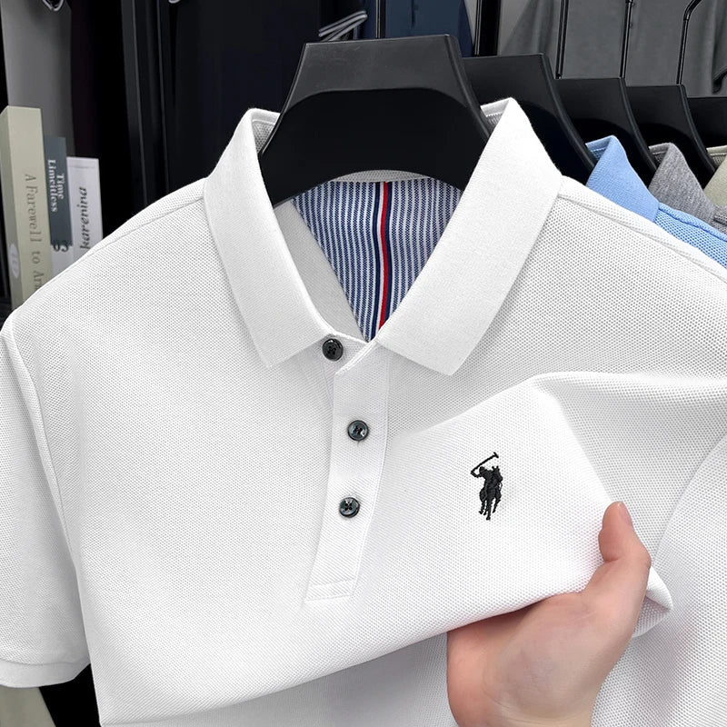 Men's 100% Cotton Embroidered Polo Shirt - Premium Summer Golf Casual Short Sleeve Top