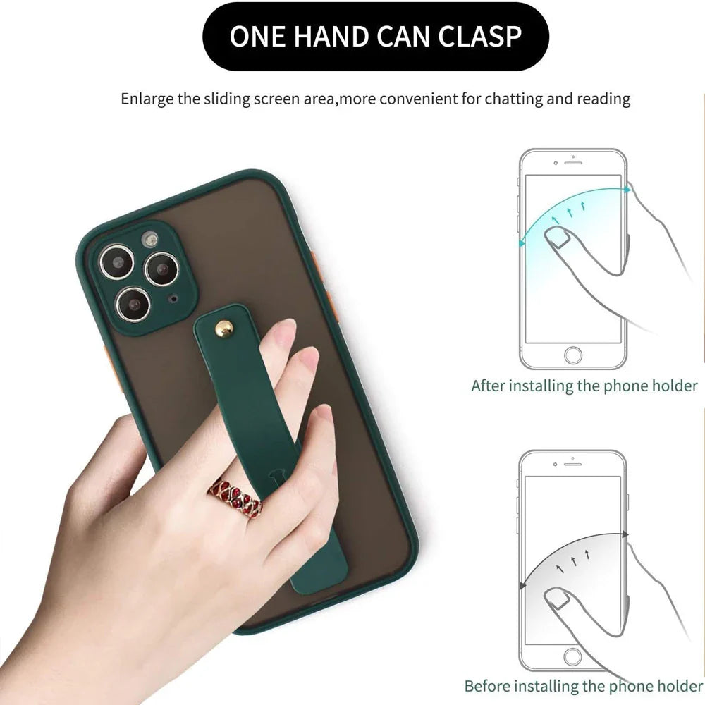 Universal Wrist Band Phone Holder - Push Pull Finger Grip Stand, Plain Color Mobile Socket for iPhone and Xiaomi