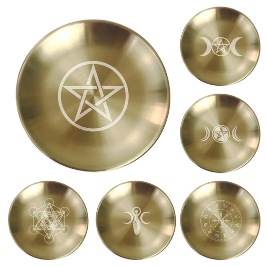 Pagan Ritual Altar Tray – Pentagram Plate with Crystal, Candle Holder & Incense Burner, Witch Home Decor Gift