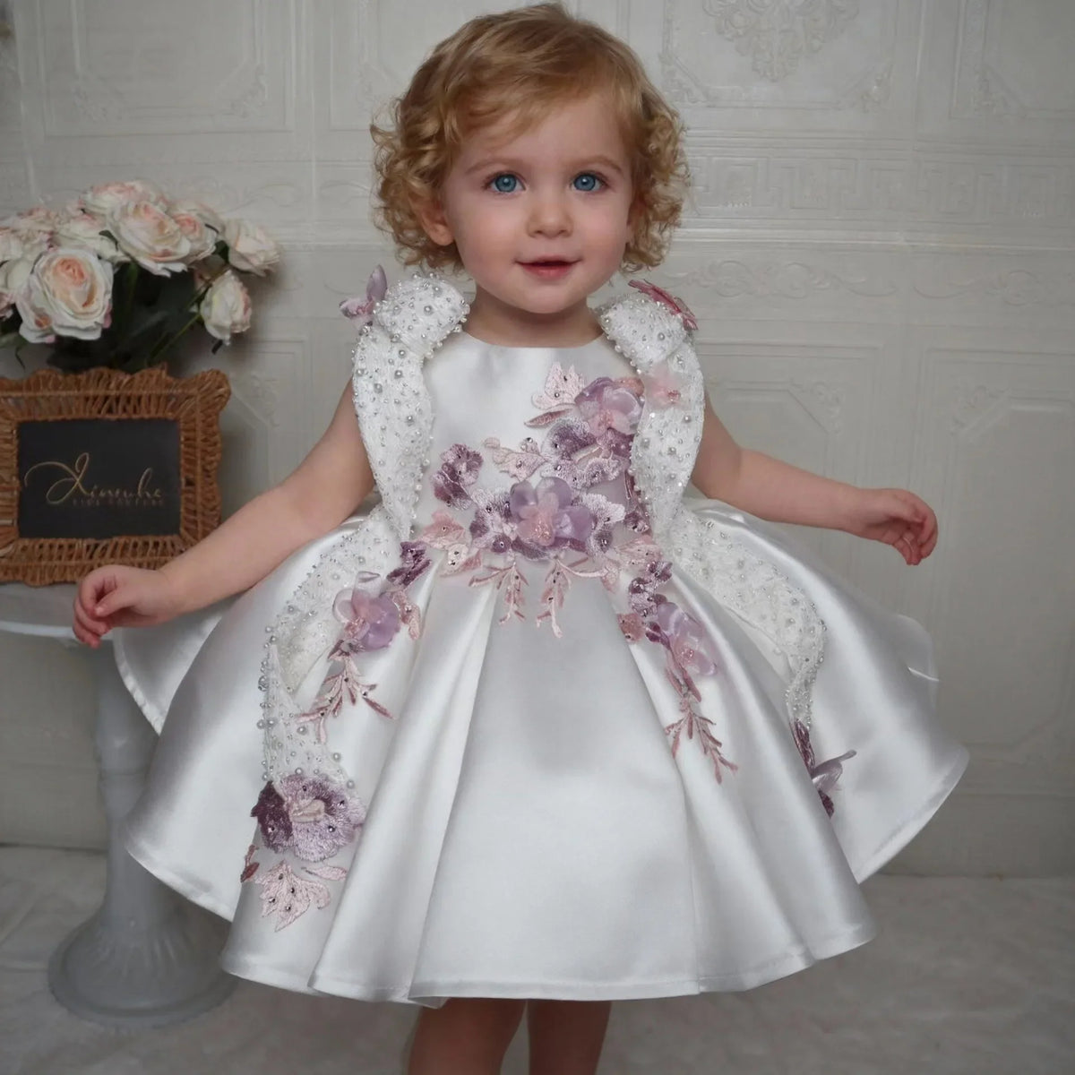 Girls White Princess Flower Tutu Dress - Embroidered Sleeveless Birthday Party Dress