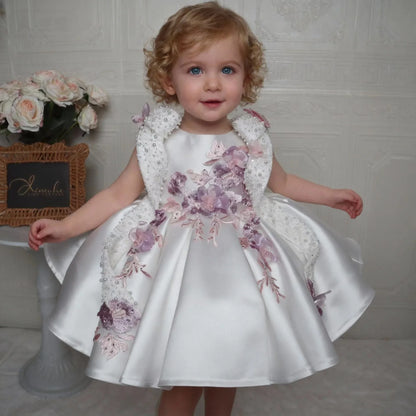 Girls White Princess Flower Tutu Dress - Embroidered Sleeveless Birthday Party Dress