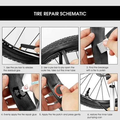 Bicycle Tire Repair Kit - Inner Tube Puncture Patches Rubber Glue Valve Tools for Bike Maintenance