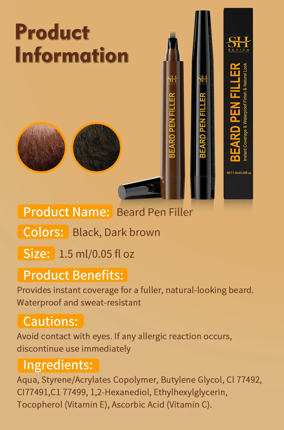 Waterproof Beard Filler Pen – Black Beard & Mustache Coloring Tool for Men, Hair Line Enhancer