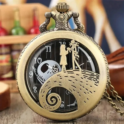 Fashion Skeleton Quartz Pocket Watch with Chain Necklace - Vintage Pendant Clock for Men & Women