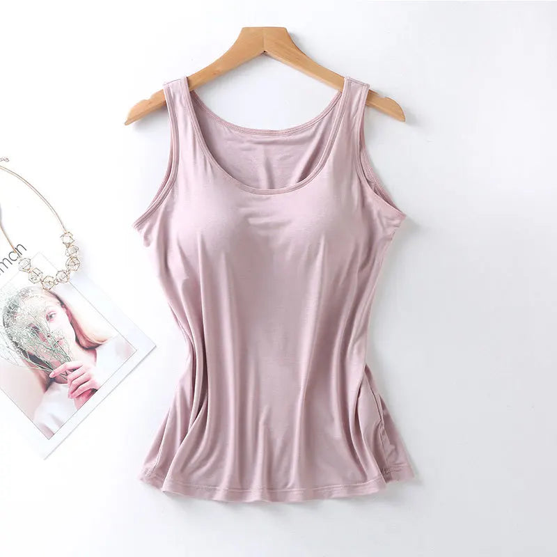2026 Women's Padded Tank Top with Built-In Bra - Slim Fit Sleeveless Vest Shirt