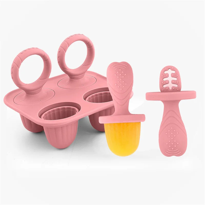 4/6 Cavity Baby Teething Ice Cream Mold – Silicone Freezing Milk Popsicle Stick Maker for DIY Homemade Summer Treats & Kitchen Use