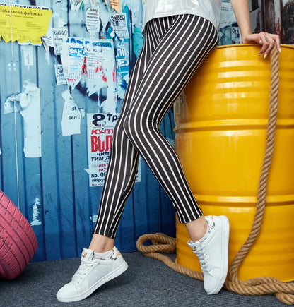 Women Striped Skinny Leggings, Stretchy Everyday Versatile Fit Casual Fashion Pants for Workout & Daily Wear