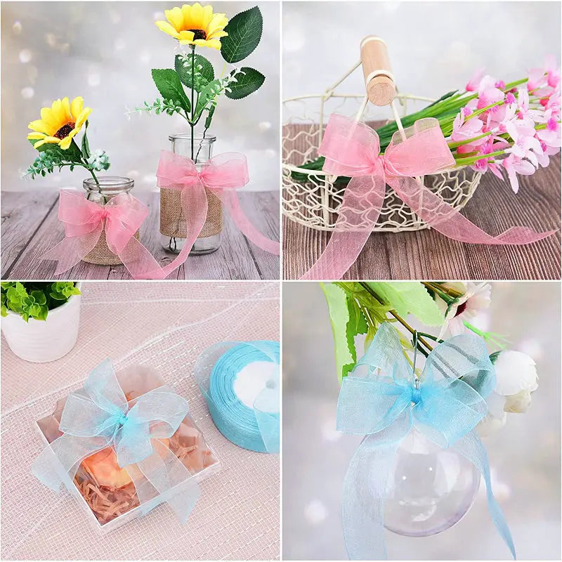 10 Yards Sheer Chiffon Organza Ribbon - Satin Gift Wrapping Ribbon for Wedding Bouquets, Party Decor & DIY Crafts